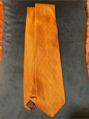 Beaufort Tie Rack Italian Silk Tie Vintage Orange Gold Art Nouveau Fox Pattern